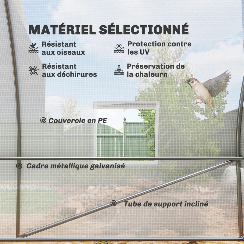 Serre de jardin tunnel 6 x 3 x 2 m surface 18 m² protection intempéries aération réglable moderne en polyéthylène blanc 21_0004065