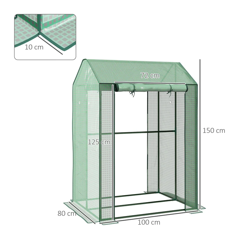 Serre de jardin double 100 x 80 x 150 cm anti-uv montage facile pour balcon contemporain épuré en polyéthylène vert 21_0004366