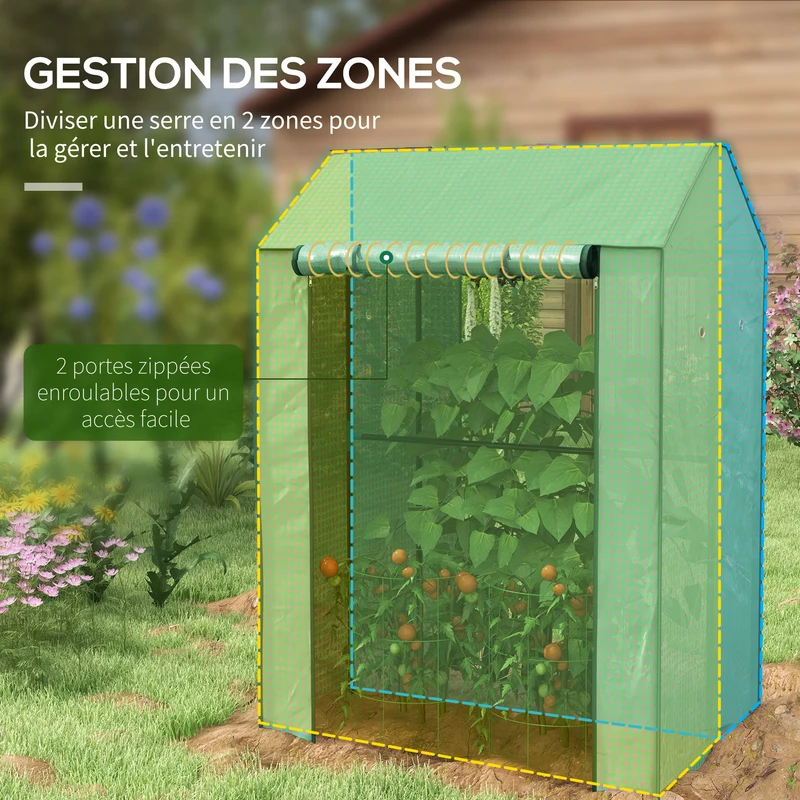 Serre de jardin double 100 x 80 x 150 cm anti-uv montage facile pour balcon contemporain épuré en polyéthylène vert 21_0004366