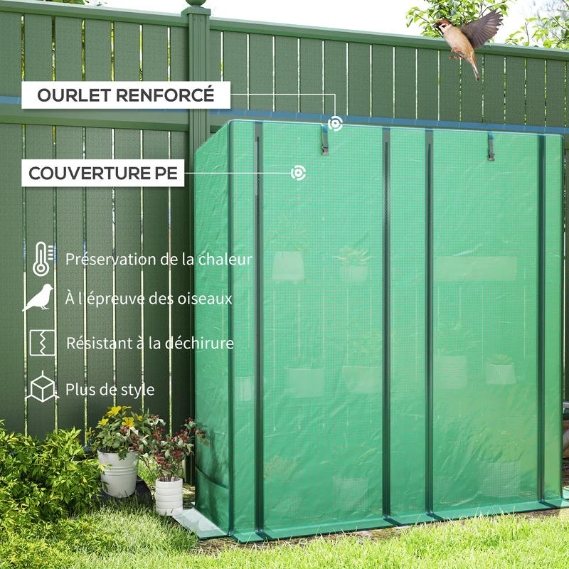 Serre de jardin 3 niveaux 144 x 48 x 152 cm protection uv porte zippée ventilation épuré moderne en polyéthylène vert 21_0005521