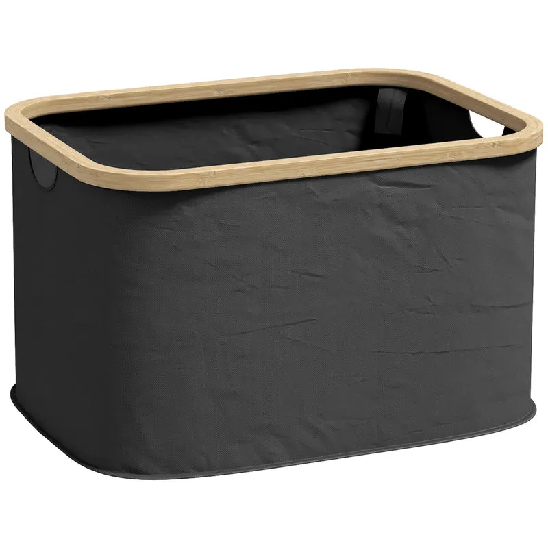 Panier à linge pliable compact salle de bain chambre 44 x 33 x 27 cm poignées pratiques moderne épuré en polyester noir 21_0005865