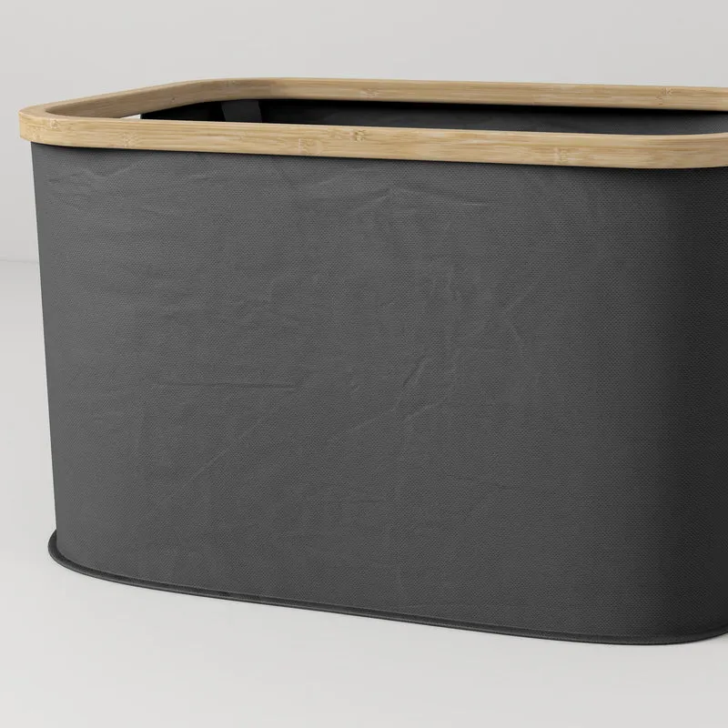 Panier à linge pliable compact salle de bain chambre 44 x 33 x 27 cm poignées pratiques moderne épuré en polyester noir 21_0005865