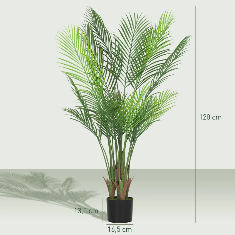 Palmier artificiel salon 120 x 16,5 x 13,5 cm sans entretien pot lesté 20 feuilles design contemporain en plastique vert 21_0003697