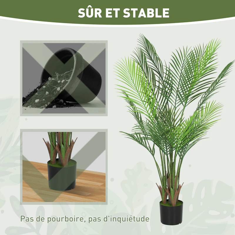 Palmier artificiel salon 120 x 16,5 x 13,5 cm sans entretien pot lesté 20 feuilles design contemporain en plastique vert 21_0003697