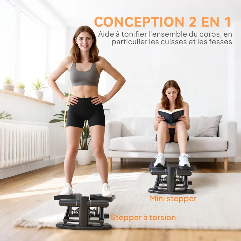 Mini stepper 2 en 1 torsion et montée compacte 42 x 34 x 22 cm tonification jambes taille moderne écran lcd en abs noir 21_0006733