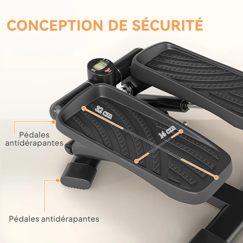 Mini stepper 2 en 1 torsion et montée compacte 42 x 34 x 22 cm tonification jambes taille moderne écran lcd en abs noir 21_0006733