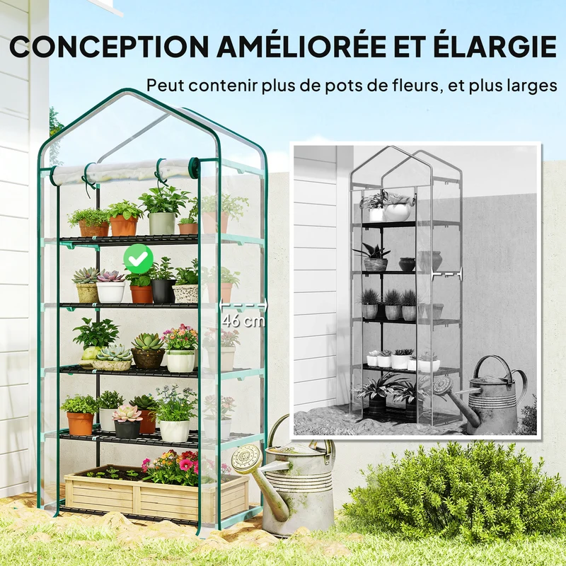 Mini serre pour balcon 90 x 49 x 193 cm 5 étagères porte enroulable à fermeture éclair moderne épuré en PVC transparent 21_0004346