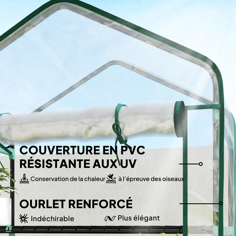 Mini serre pour balcon 90 x 49 x 193 cm 5 étagères porte enroulable à fermeture éclair moderne épuré en PVC transparent 21_0004346