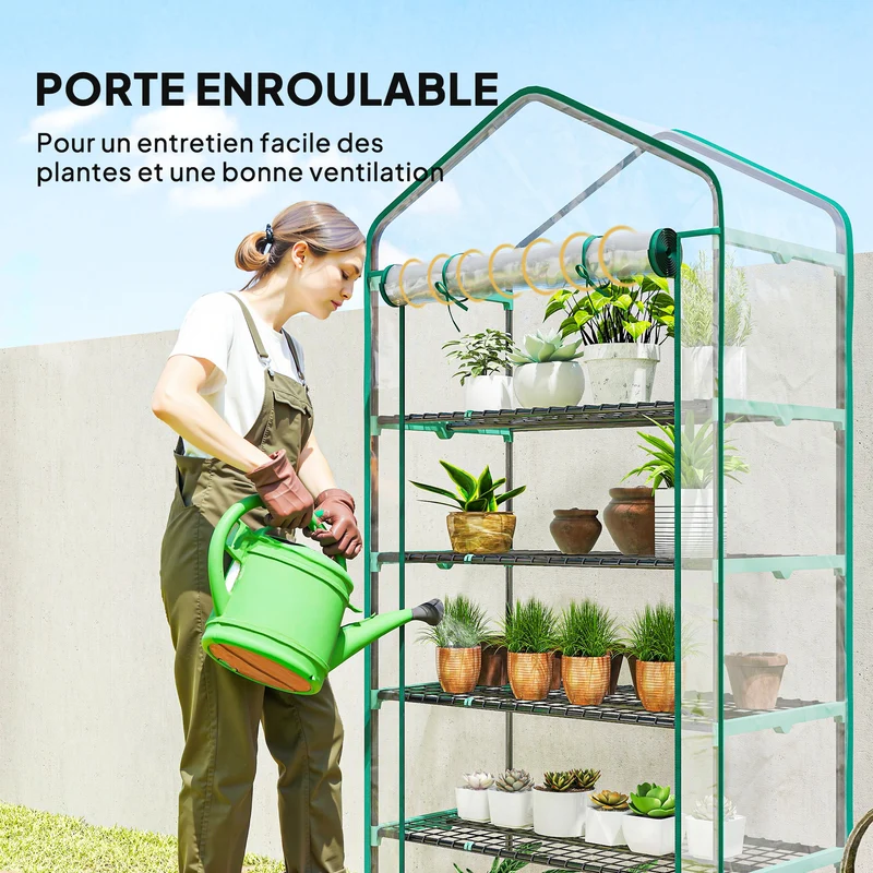 Mini serre pour balcon 90 x 49 x 193 cm 5 étagères porte enroulable à fermeture éclair moderne épuré en PVC transparent 21_0004346