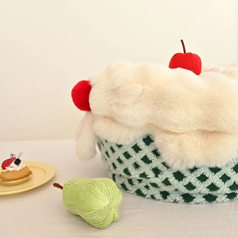 Contemporary Nordic Sherpa Fabric Faux Rabbit Fur EPP Cartoon Cake Removable & Washable Design Low Stool Backless Armless For Living Room & Bedroom