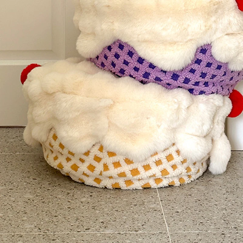 Contemporary Nordic Sherpa Fabric Faux Rabbit Fur EPP Cartoon Cake Removable & Washable Design Low Stool Backless Armless For Living Room & Bedroom