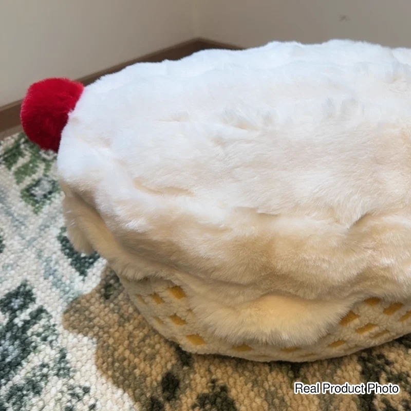 Contemporary Nordic Sherpa Fabric Faux Rabbit Fur EPP Cartoon Cake Removable & Washable Design Low Stool Backless Armless For Living Room & Bedroom