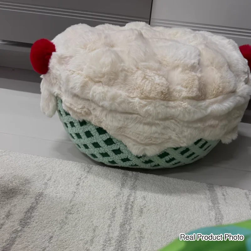 Contemporary Nordic Sherpa Fabric Faux Rabbit Fur EPP Cartoon Cake Removable & Washable Design Low Stool Backless Armless For Living Room & Bedroom