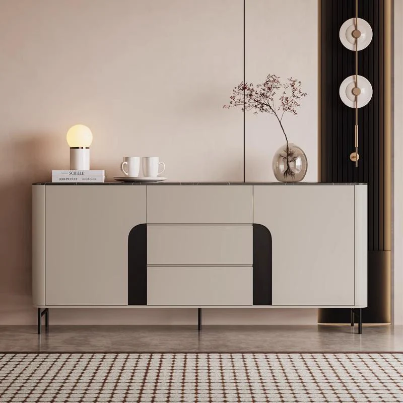 Modern Luxury MDF Microcrystalline Stone Metal Rounded Rectangular Storage Cabinet 3-Drawer For Living Room