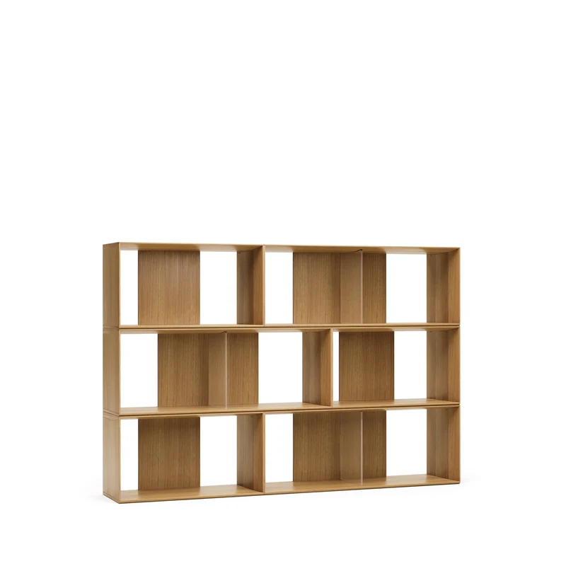 Litto set of 6 modular shelving units in oak wood veneer, 168 x 114 cm