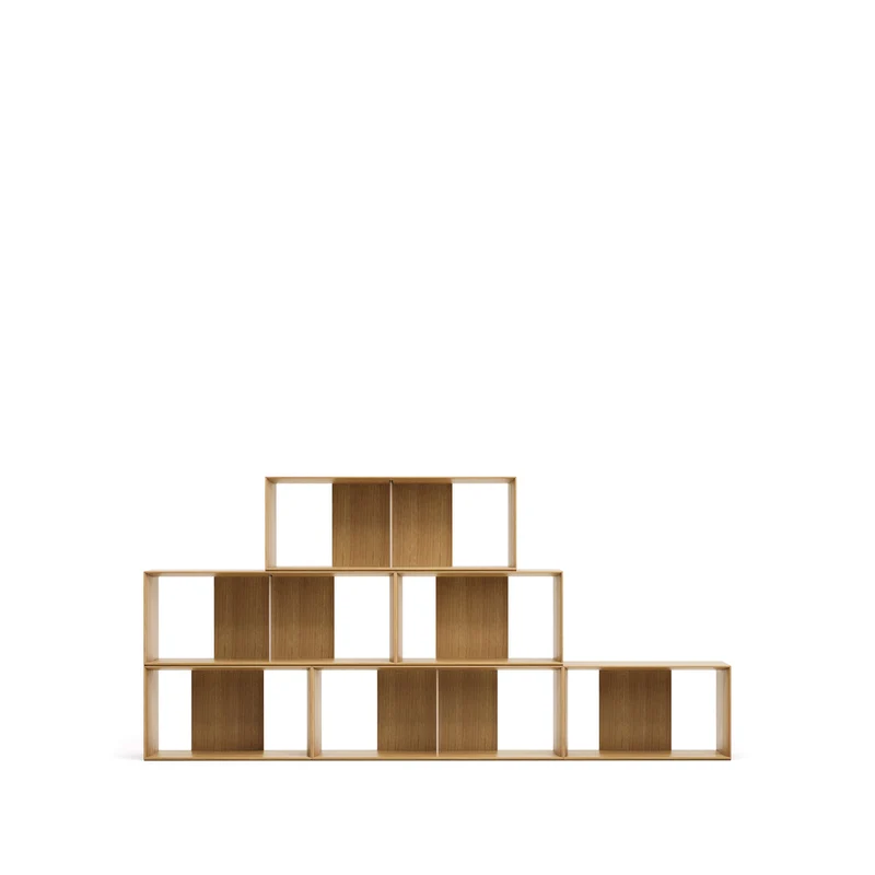 Litto set of 6 modular shelving units in oak wood veneer, 168 x 114 cm