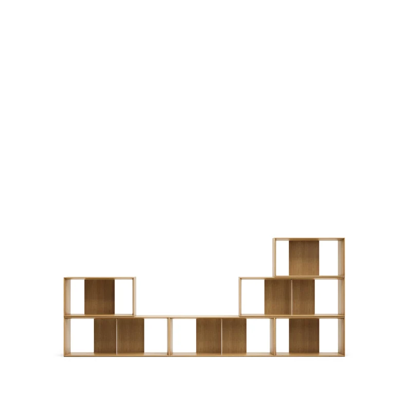 Litto set of 6 modular shelving units in oak wood veneer, 168 x 114 cm