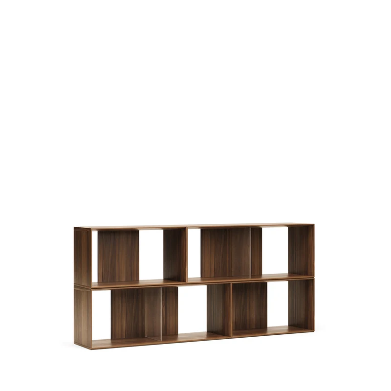 Litto set of 4 modular shelving units in walnut wood veneer, 168 x 76 cm