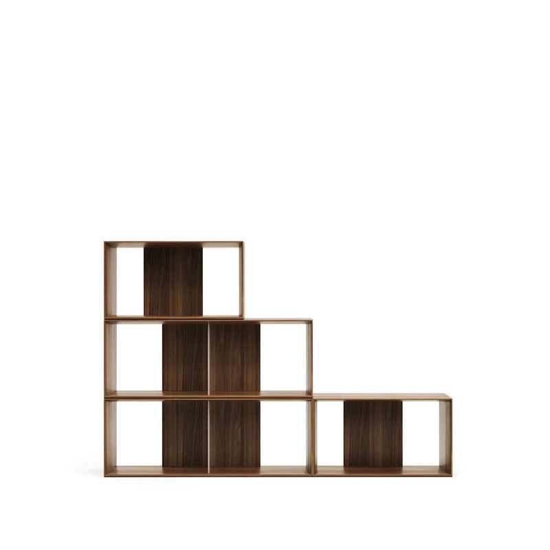 Litto set of 4 modular shelving units in walnut wood veneer, 168 x 76 cm