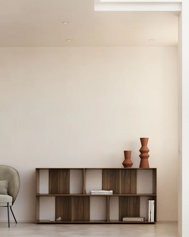 Litto set of 4 modular shelving units in walnut wood veneer, 168 x 76 cm