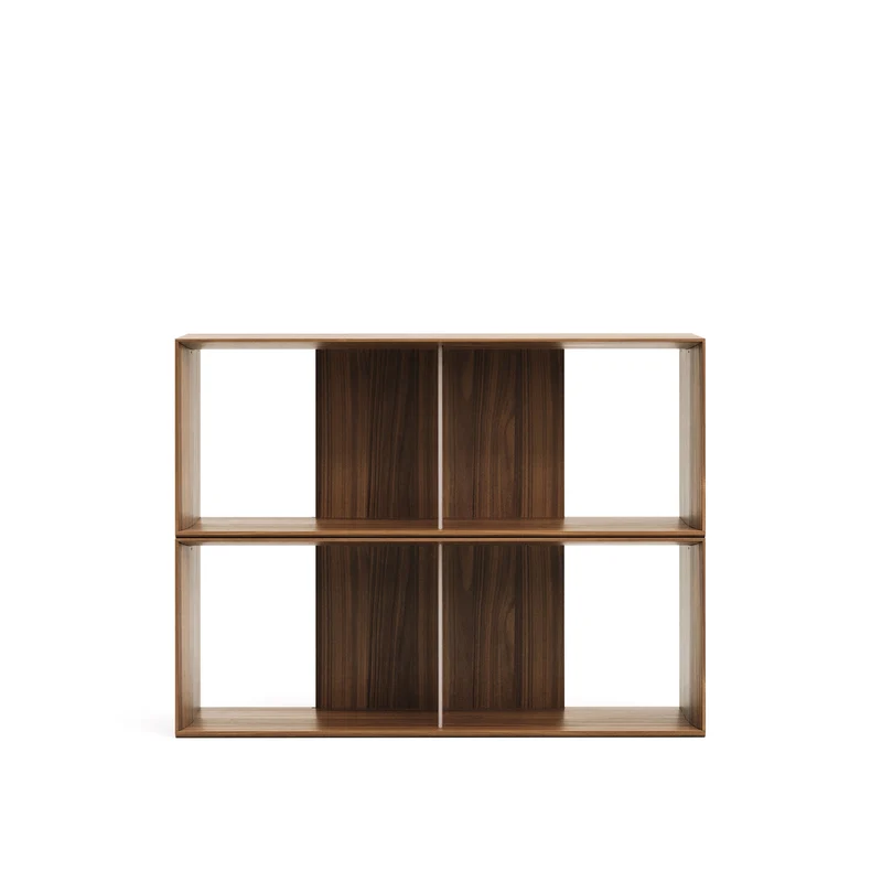 Litto set of 2 modular shelving units in walnut wood veneer, 101 x 76 cm