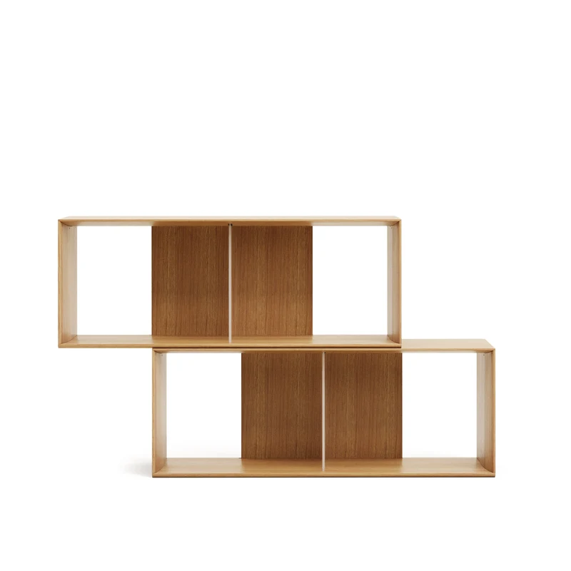 Litto set of 2 modular shelving units in oak wood veneer, 101 x 76 cm