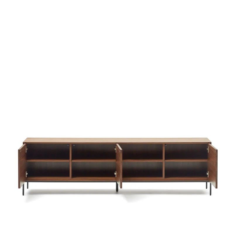 Vedrana 3-door TV stand in walnut veneer with black steel legs, 195 x 55 cm