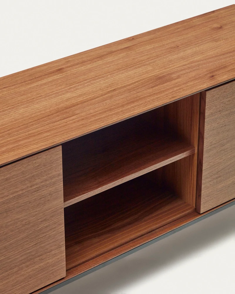 Vedrana 3-door TV stand in walnut veneer with black steel legs, 195 x 55 cm