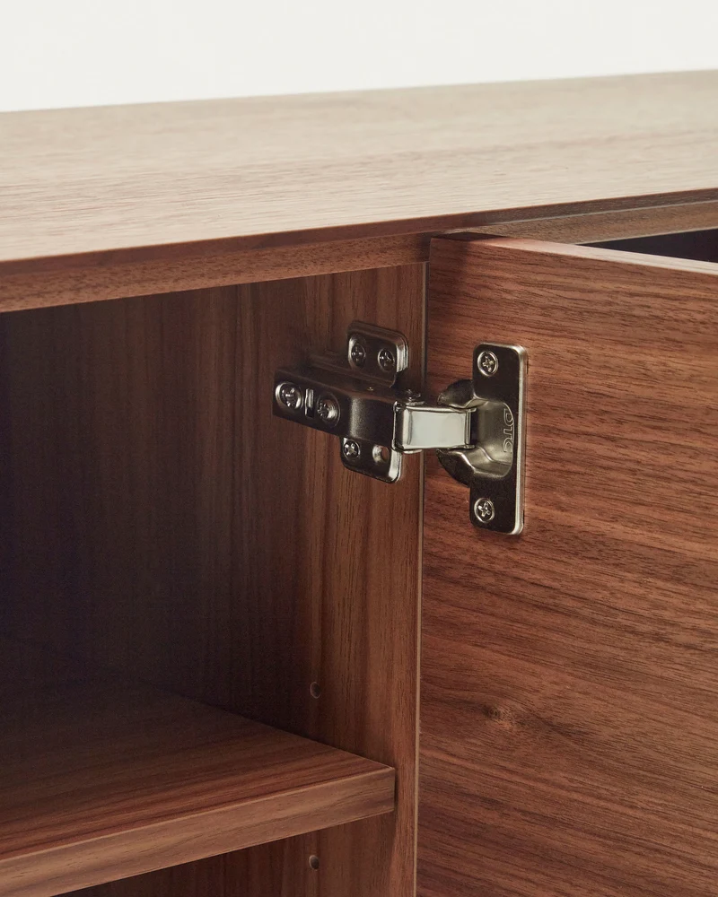 Vedrana 3-door TV stand in walnut veneer with black steel legs, 195 x 55 cm