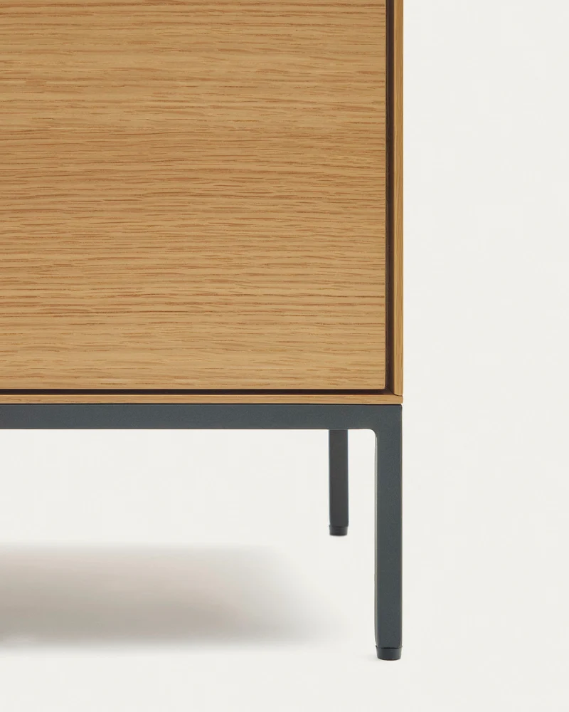 Vedrana 3-door TV stand in oak veneer with black steel legs, 195 x 55 cm