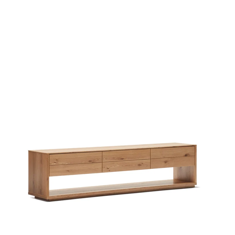 Alguema TV stand with 3 drawers in oak veneer with natural finish, 200 x 51 cm