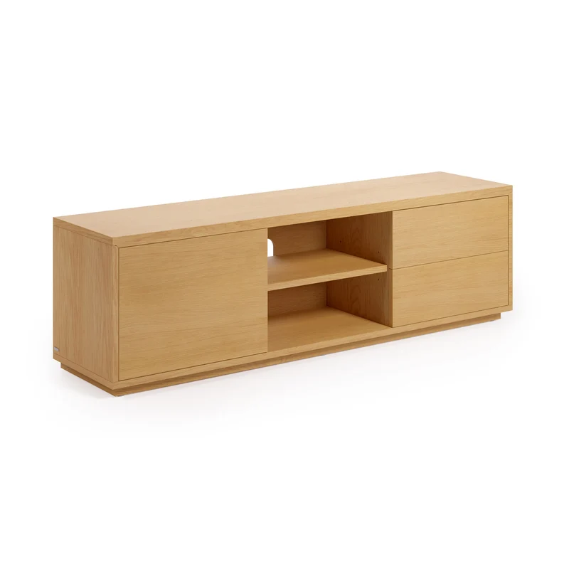 Abilen oak wood veneer single door TV stand with 2 drawers, 150 x 44 cm FSC 100%