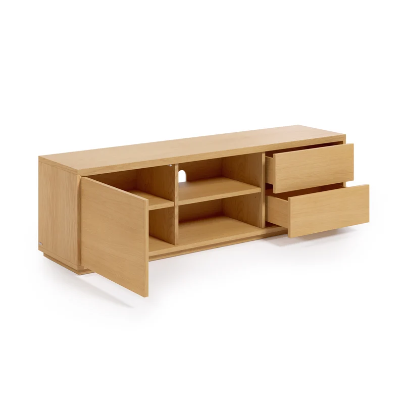 Abilen oak wood veneer single door TV stand with 2 drawers, 150 x 44 cm FSC 100%
