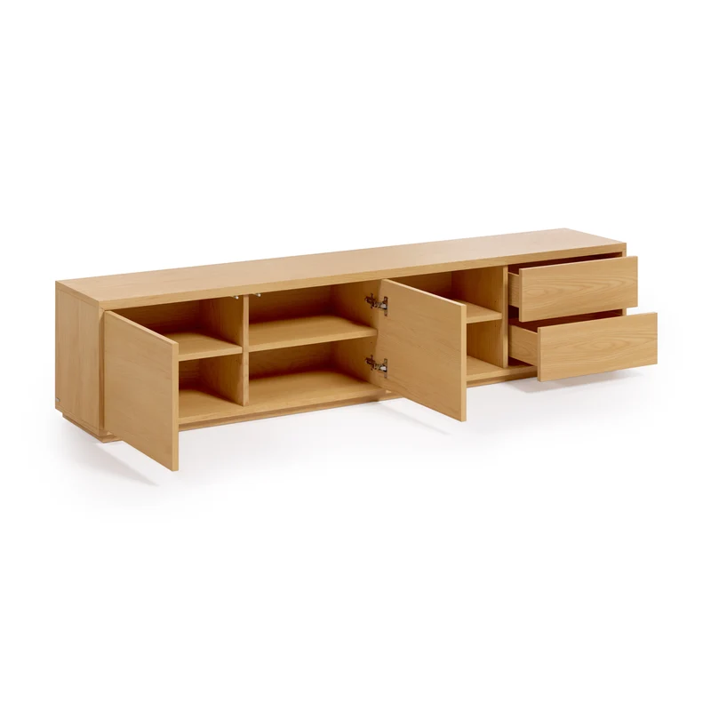 Abilen oak wood veneer 2 door TV stand with 2 drawers, 200 x 44 cm FSC 100%