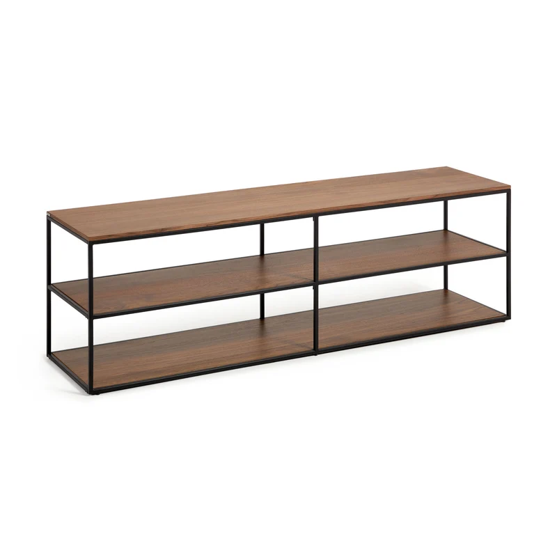 Yoana TV stand with a walnut veneer and painted black metal structure, 160 x 40 cm