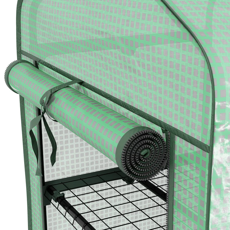 Mini serre de jardin à roulettes compacte 69 x 49 x 130 cm porte enroulable 3 étagères contemporain épuré en acier vert 21_0005437