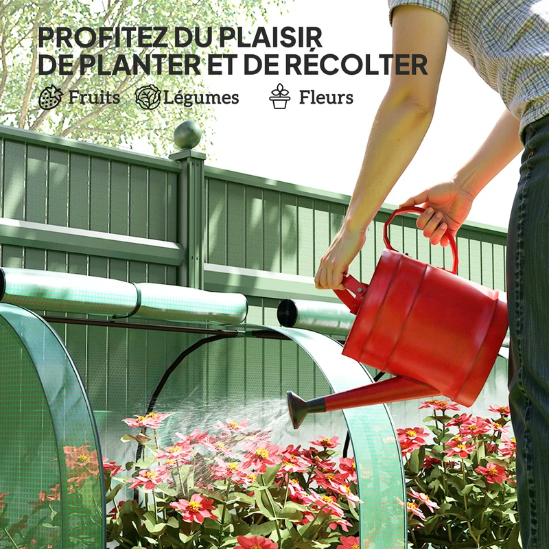 Mini serre de jardin 395 x 100 x 80 cm 4 portes fermeture éclair protection anti-uv design contemporain en acier vert 21_0004109