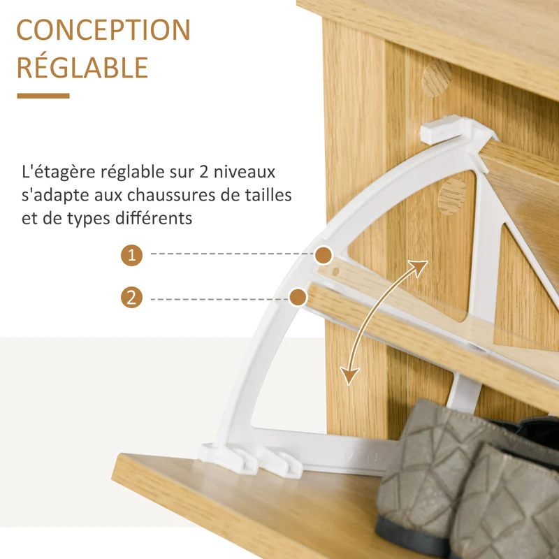Meuble à chaussures entrée 72 x 26 x 80 cm 4 compartiments antibasculement épuré en panneaux de particules bois naturel 21_0002599