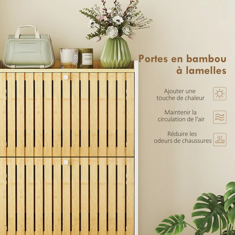 Meuble à chaussures entrée 60 x 24 x 118 cm 3 tiroirs séparateurs réglables style scandinave épuré salon en MDF blanc 21_0002756