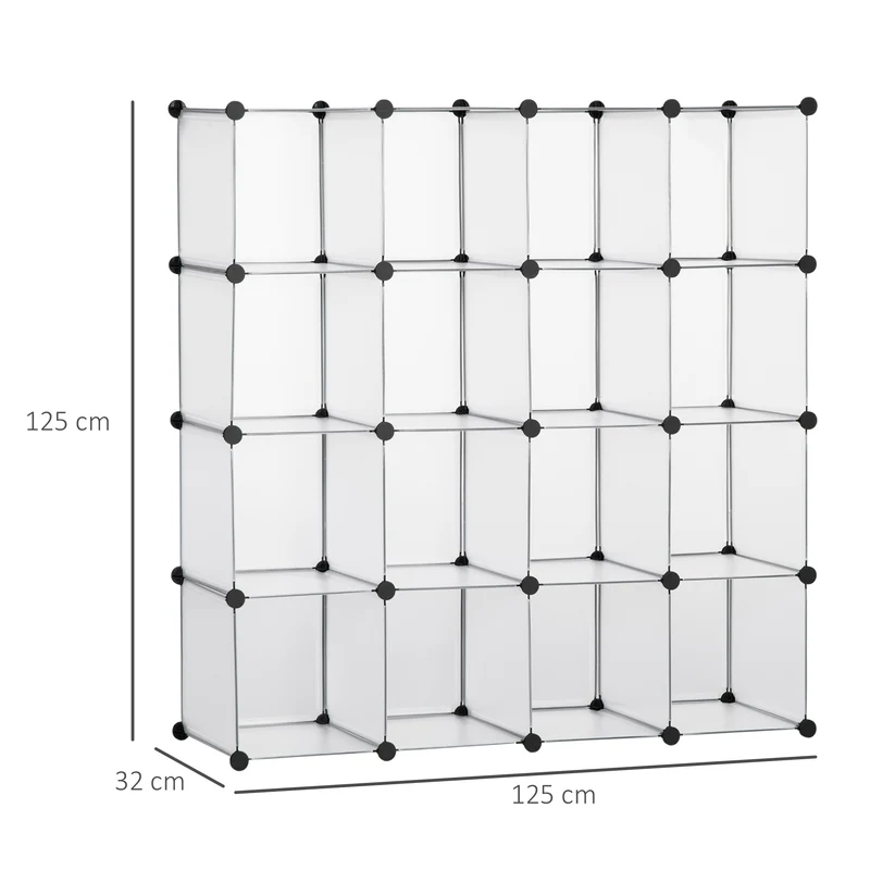Meuble de rangement modulable 16 cubes 125 x 32 x 125 cm empilable rangement chaussures salon épuré moderne en PP blanc 21_0005804