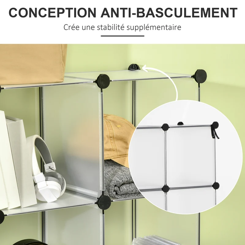 Meuble de rangement modulable 16 cubes 125 x 32 x 125 cm empilable rangement chaussures salon épuré moderne en PP blanc 21_0005804