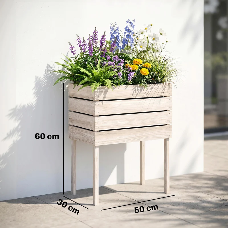 Lot de 4 jardinières potagères sur pieds modulables 50 x 30 x 60 cm ergonomiques gain de place rustique en bois naturel 21_0004149