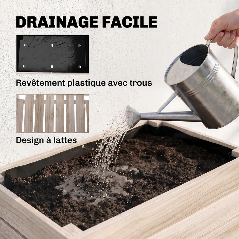 Lot de 4 jardinières potagères sur pieds modulables 50 x 30 x 60 cm ergonomiques gain de place rustique en bois naturel 21_0004149