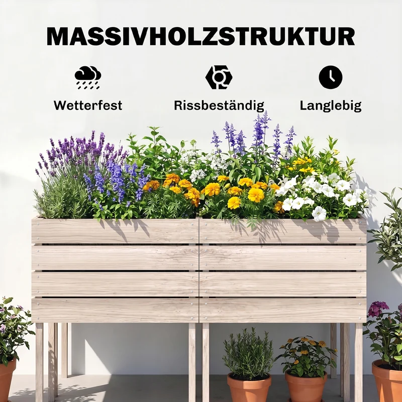 Lot de 4 jardinières potagères sur pieds modulables 50 x 30 x 60 cm ergonomiques gain de place rustique en bois naturel 21_0004149