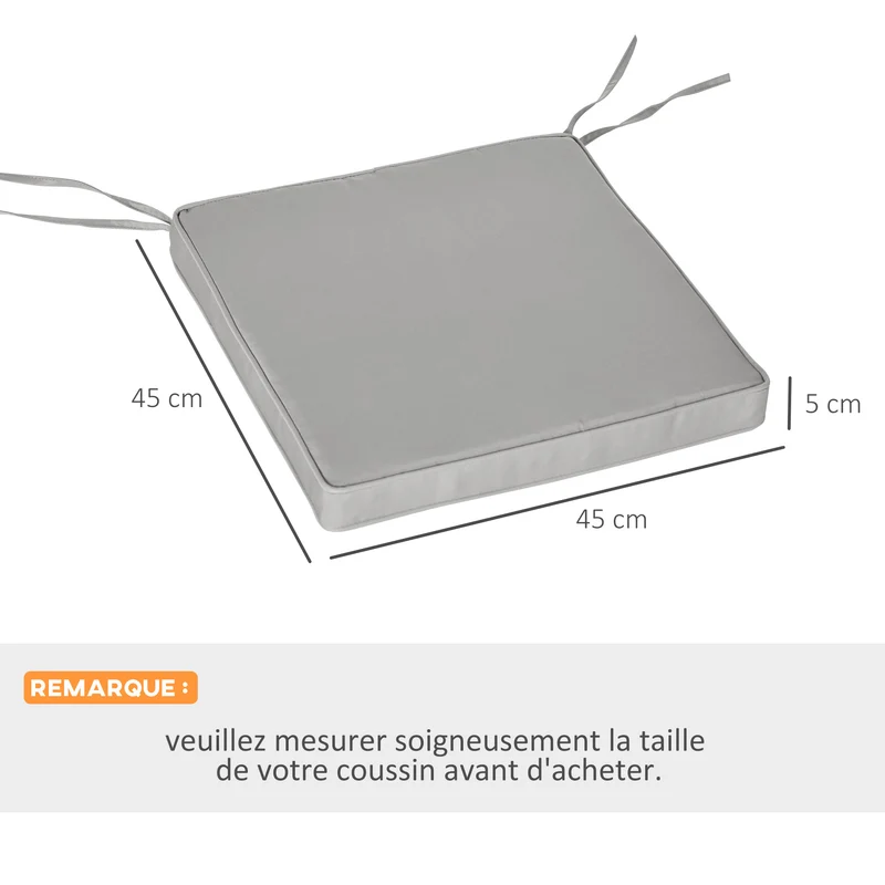 Lot de 2 coussins d'assise jardin 45 x 45 x 5 cm mousse haute densité déhoussables scandinave en polyester gris clair 21_0004638