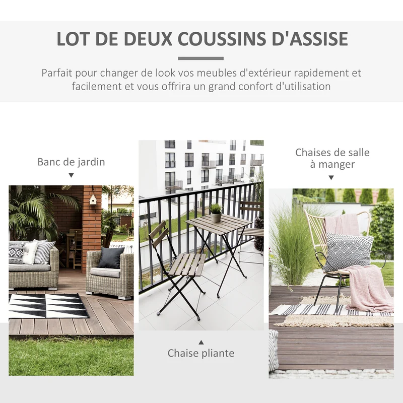 Lot de 2 coussins d'assise jardin 45 x 45 x 5 cm mousse haute densité déhoussables scandinave en polyester gris clair 21_0004638