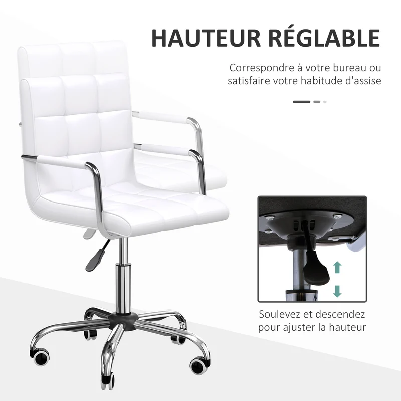 Lot de 2 chaises de bureau pivotantes 53 x 54 x 84-99 cm réglables ergonomiques moderne en revêtement synthétique blanc 21_0006349