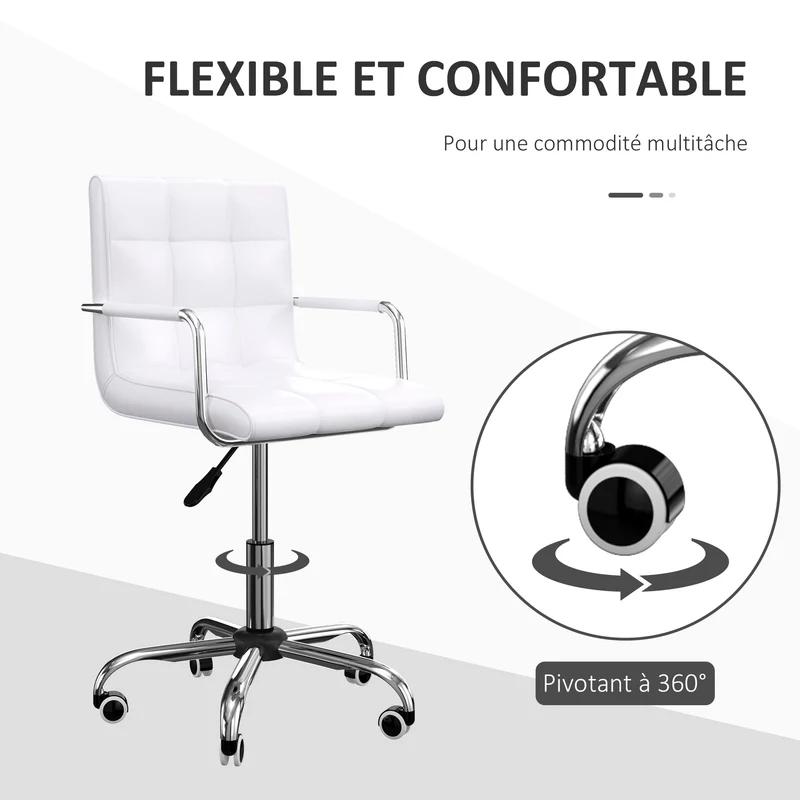 Lot de 2 chaises de bureau pivotantes 53 x 54 x 84-99 cm réglables ergonomiques moderne en revêtement synthétique blanc 21_0006349