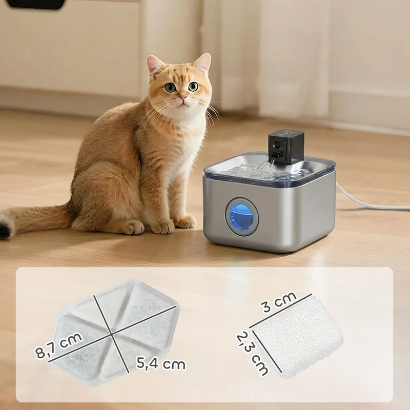 Lot de 16 filtres fontaine eau chat 8,7 x 5,4 x 0,9 cm triple filtration adoucit anti odeurs épuré moderne en PP blanc 21_0007550