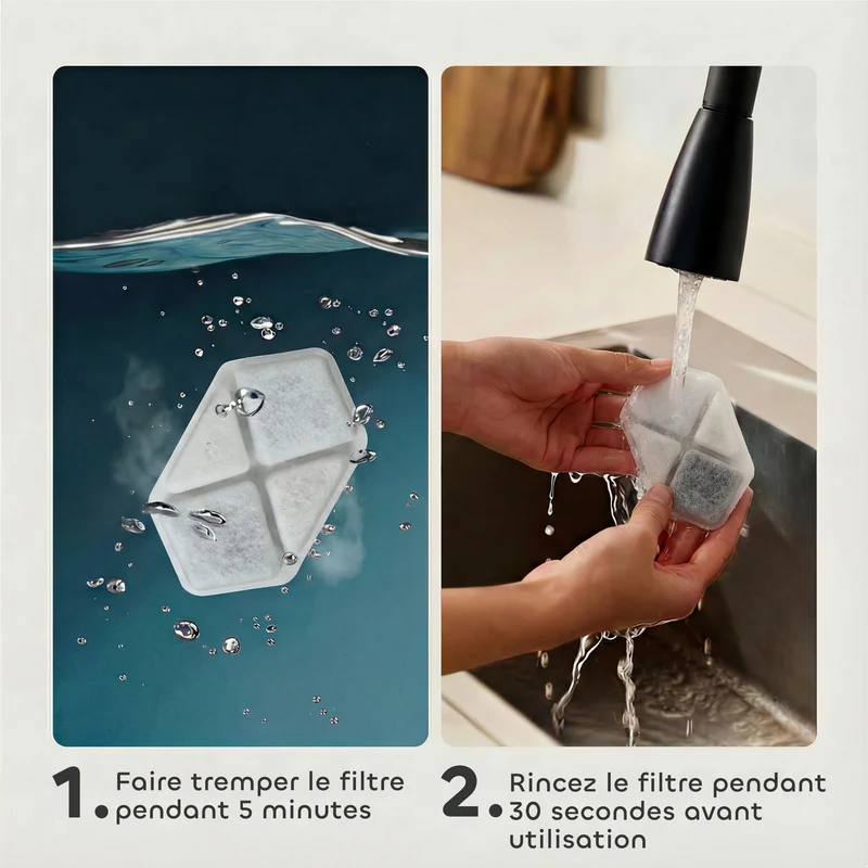 Lot de 16 filtres fontaine eau chat 8,7 x 5,4 x 0,9 cm triple filtration adoucit anti odeurs épuré moderne en PP blanc 21_0007550
